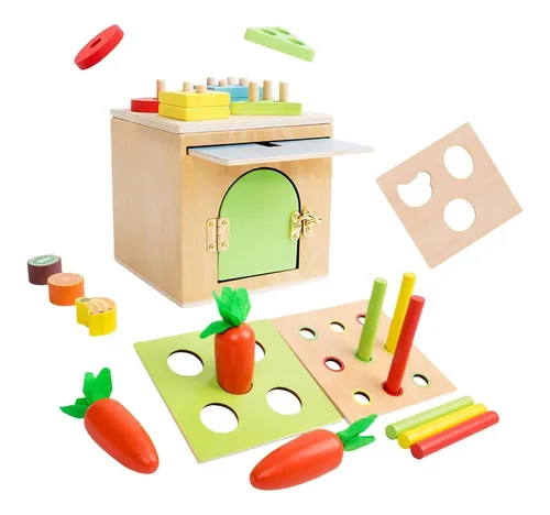 Jucarie educativa Montessori din lemn pentru recunoasterea formei si culorilor cu morcovi [4]