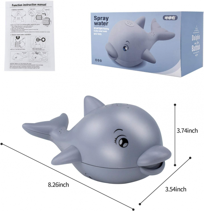 Jucarie interactiva de baie cu lumini si muzica Delfin Gri [2]