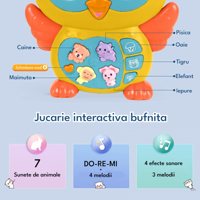 Jucarie interactiva muzicala Bufnita Galbena cu lumini si sunete [2]
