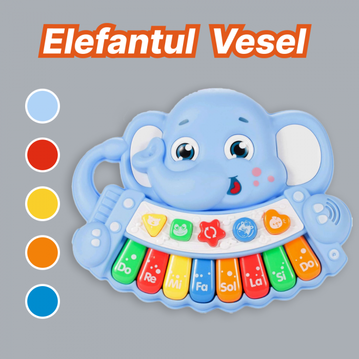 Jucarie Interactiva  muzicala Elefant albastru Pian cu lumini si sunete [4]