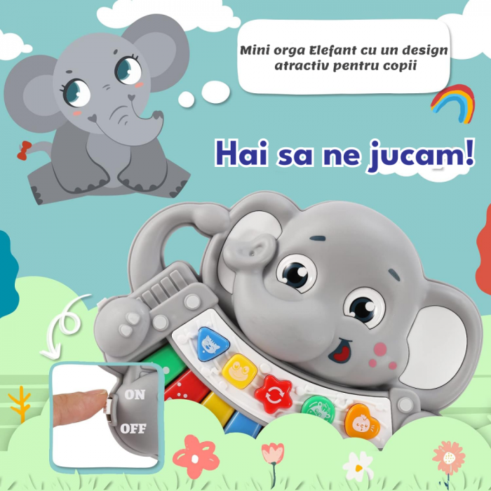 Jucarie Interactiva  muzicala Elefant Gri Pian cu lumini si sunete [3]