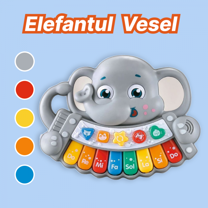 Jucarie Interactiva  muzicala Elefant Gri Pian cu lumini si sunete [4]