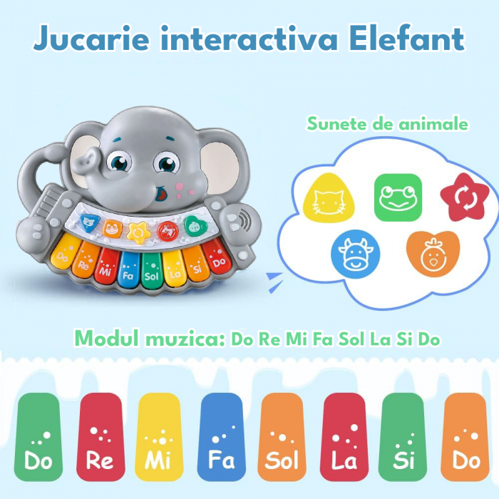 Jucarie Interactiva  muzicala Elefant Gri Pian cu lumini si sunete [2]