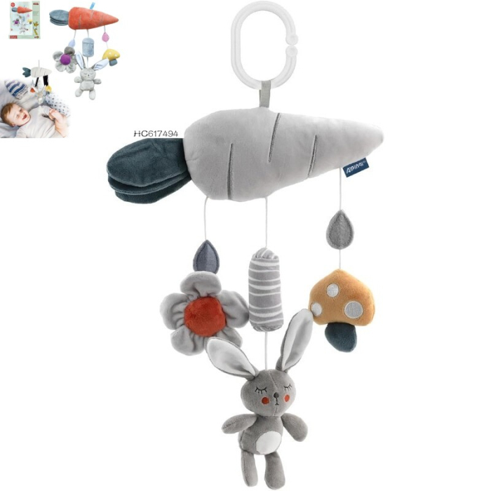 Jucarie din Plus Zdranitoare de Agatat Iepuras cu Morcov, Sunete Interactive, Dentitie, Texturi Senzoriale [3]