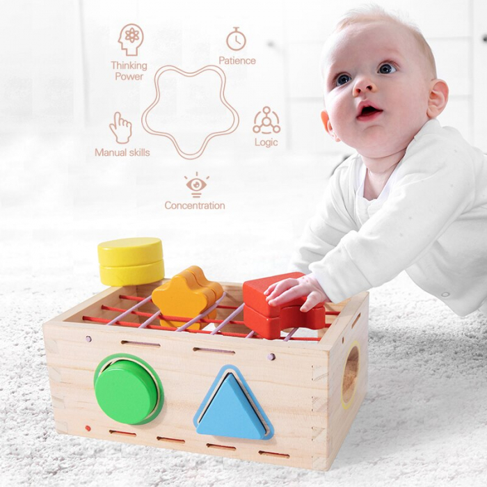Jucarie Montessori din Lemn Sortator Forme Geometrice [4]