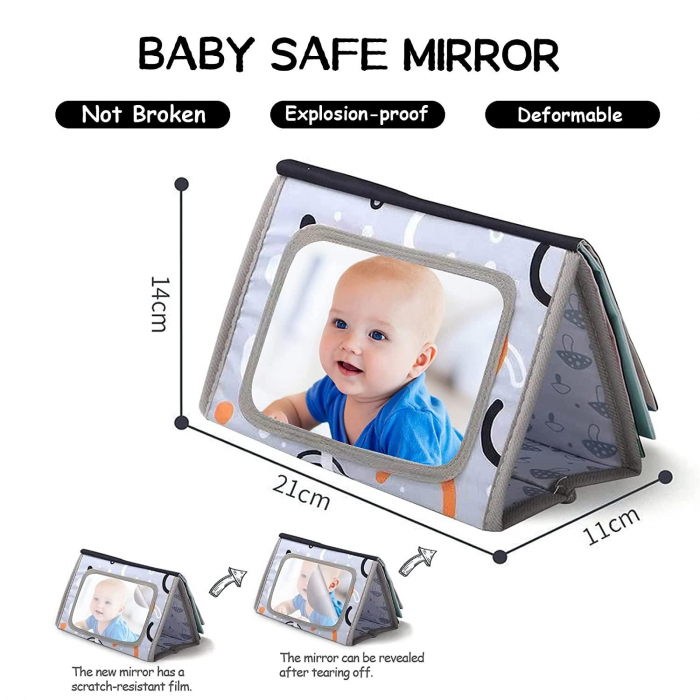 Jucarie Senzoriala Carte textila cu oglinda bebe Pagini fosneitoare Alb Negru [10]