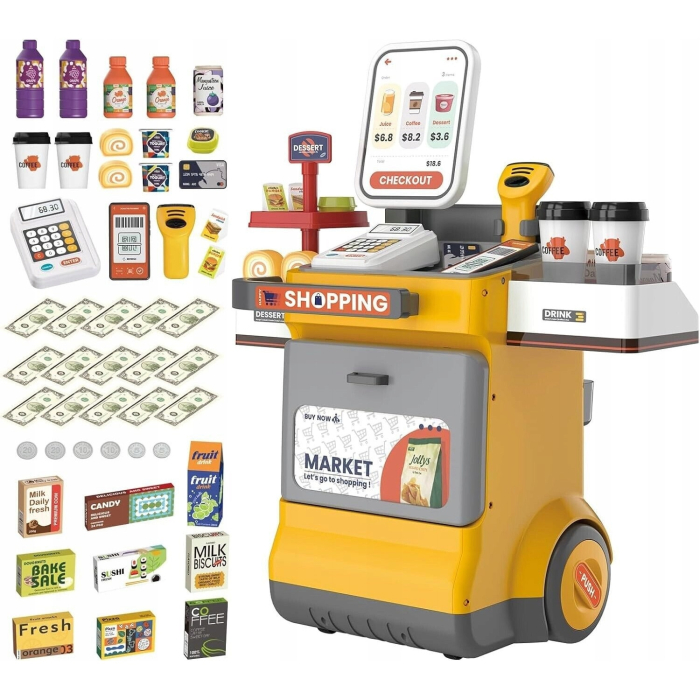 Supermarket Interactiv Galben pentru Copii – Carucior, Scanner si Casa de Marcat [3]