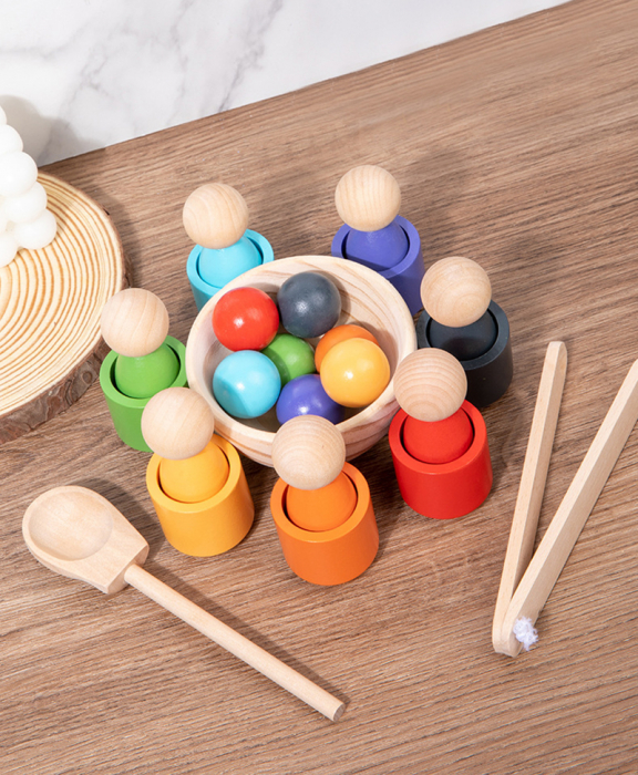 Jucarii Montessori din Lemn - Set de Sortare a Culorilor cu Cupe si Bile pentru Copii [8]