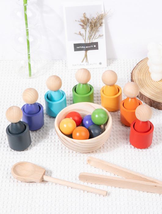 Jucarii Montessori din Lemn - Set de Sortare a Culorilor cu Cupe si Bile pentru Copii [11]