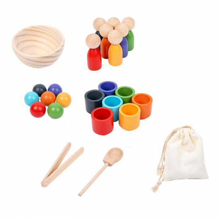 Jucarii Montessori din Lemn - Set de Sortare a Culorilor cu Cupe si Bile pentru Copii [3]