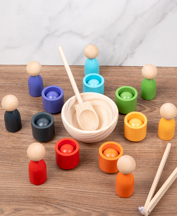 Jucarii Montessori din Lemn - Set de Sortare a Culorilor cu Cupe si Bile pentru Copii [12]