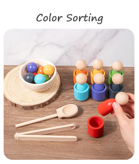 Jucarii Montessori din Lemn - Set de Sortare a Culorilor cu Cupe si Bile pentru Copii [4]