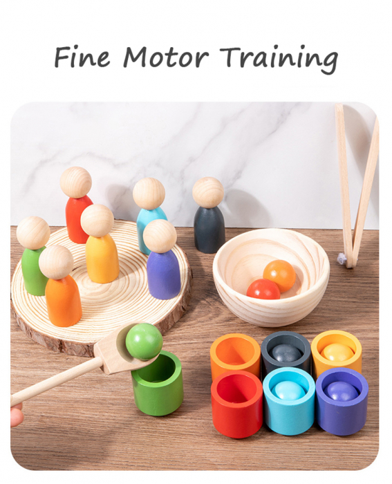 Jucarii Montessori din Lemn - Set de Sortare a Culorilor cu Cupe si Bile pentru Copii [5]