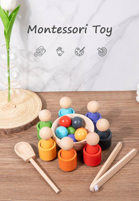 Jucarii Montessori din Lemn - Set de Sortare a Culorilor cu Cupe si Bile pentru Copii [2]