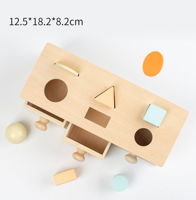 Jucarii Lemn Montessori Tambur Cutia cu Banuti Cutia Permanentei cu Bila Sortare Forme [6]