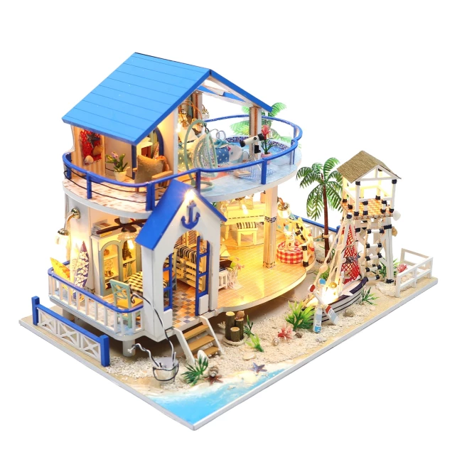 Kit Casa de Plaja in Miniatura DIY – Vila Artizanala cu Mobilier si Lumini LED [2]