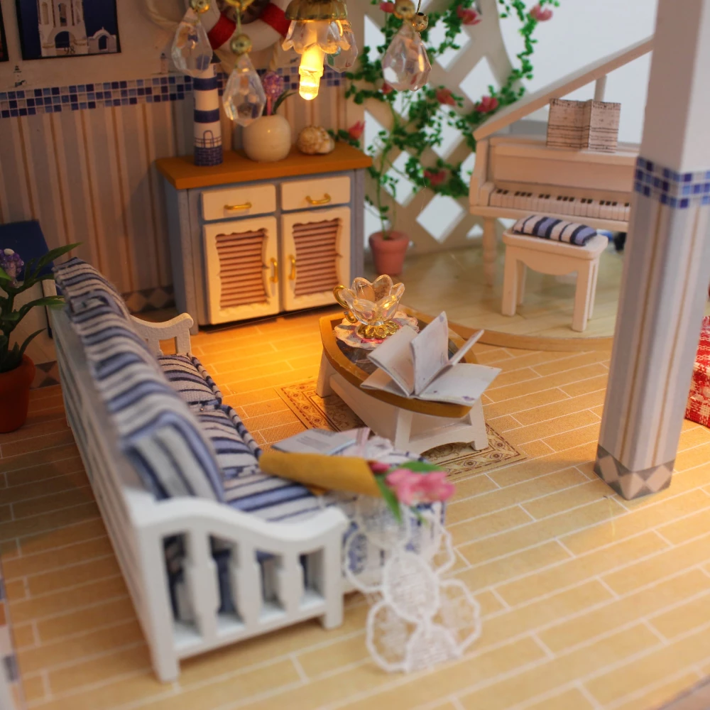 Kit Casa de Plaja in Miniatura DIY – Vila Artizanala cu Mobilier si Lumini LED [10]