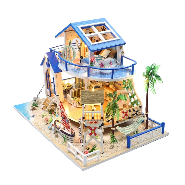 Kit Casa de Plaja in Miniatura DIY – Vila Artizanala cu Mobilier si Lumini LED [3]