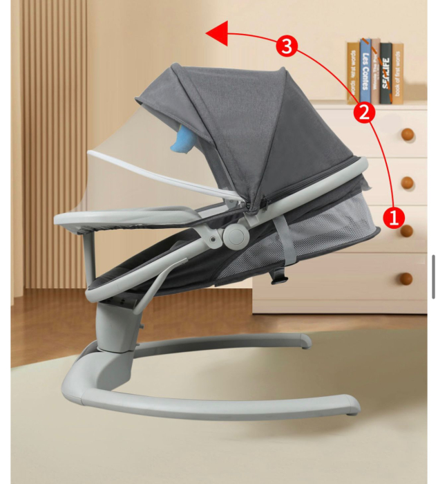 Leagan Electric Bej Bebelusi Bluetooth, Muzica, Senzor de Miscare Balansoar Multifunctional - Copie [3]