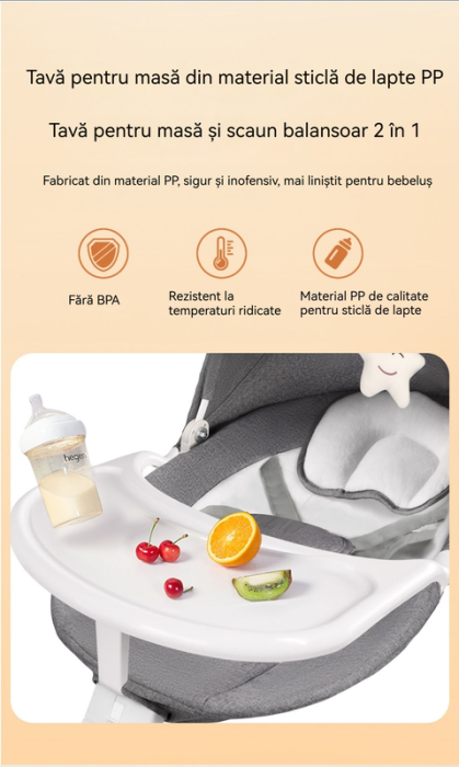 Leagan Electric Bej Bebelusi Bluetooth, Muzica, Senzor de Miscare Balansoar Multifunctional - Copie [5]