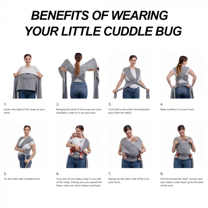 Marsupiu Elastic pentru Bebelusi Gri - Wrap Ergonomic [8]