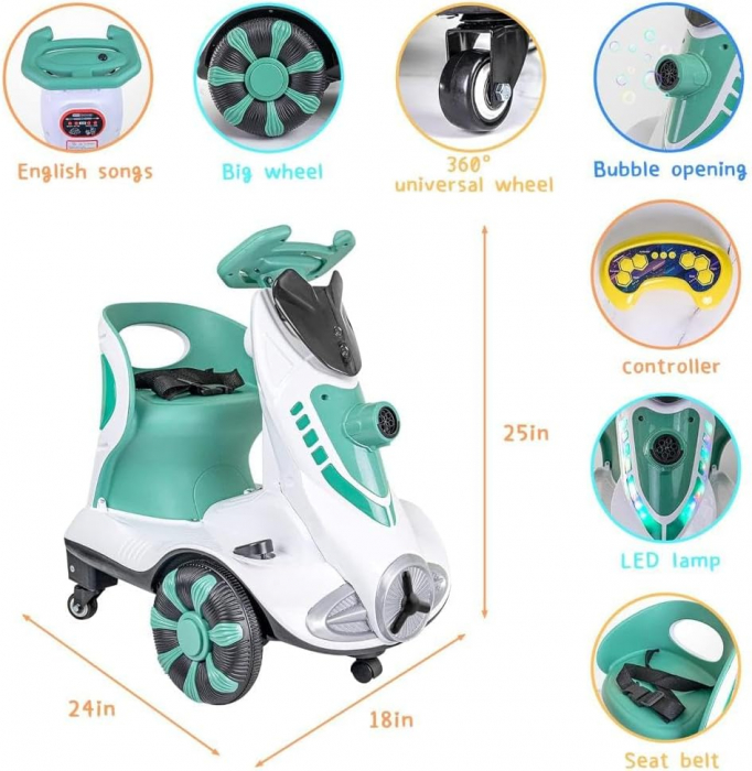 Masina Electrica Copii 6V Baloane de Sapun & Rotire 360° Verde [8]