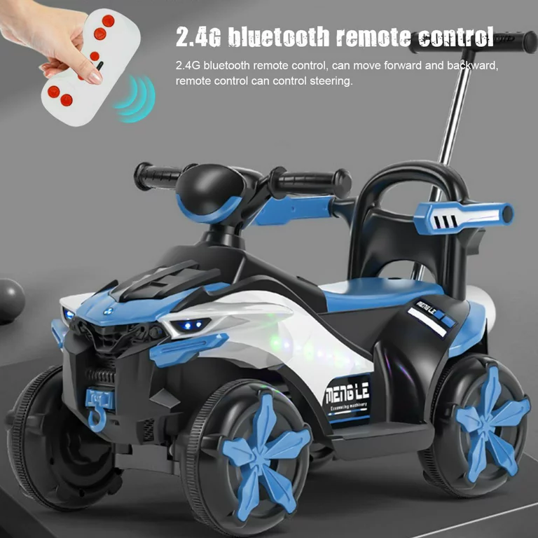 Masinuta Copii Atv Electric si maner de impins 6 V si Telecomanda Albastru [4]