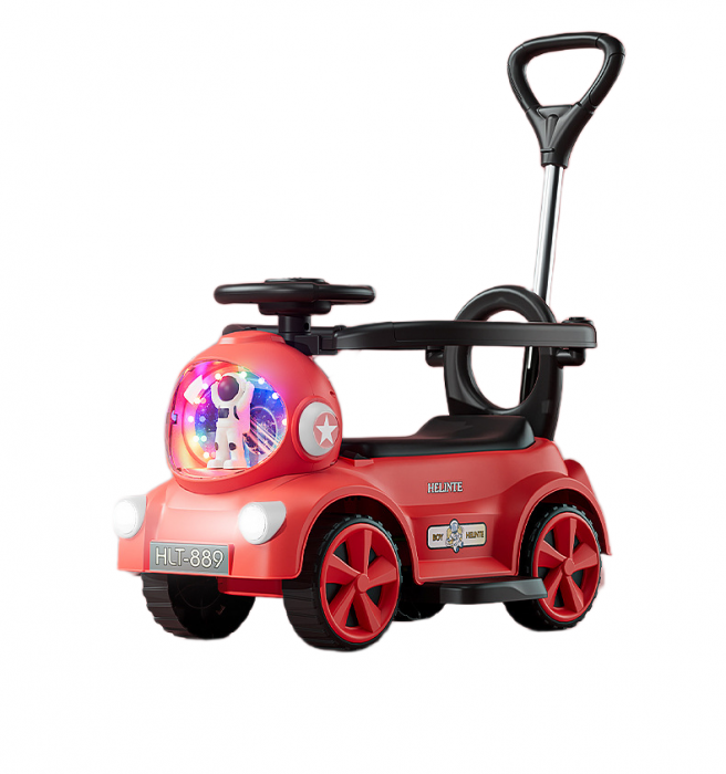 Masinuta electrica 6 V cu muzica, lumini, parasolar si maner de impins Rosu [2]