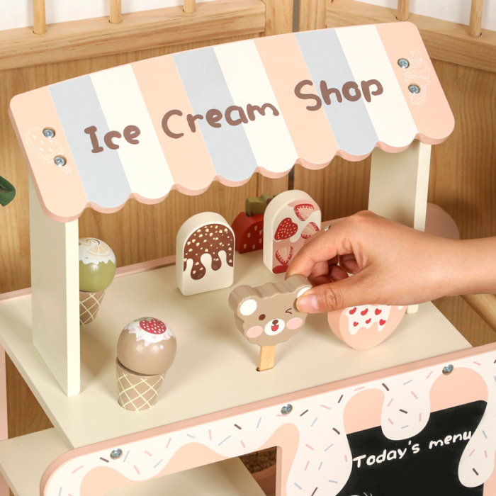 Stand de Inghetata din Lemn pentru Copii – Carucior de jucarie cu accesorii  Montessori [4]