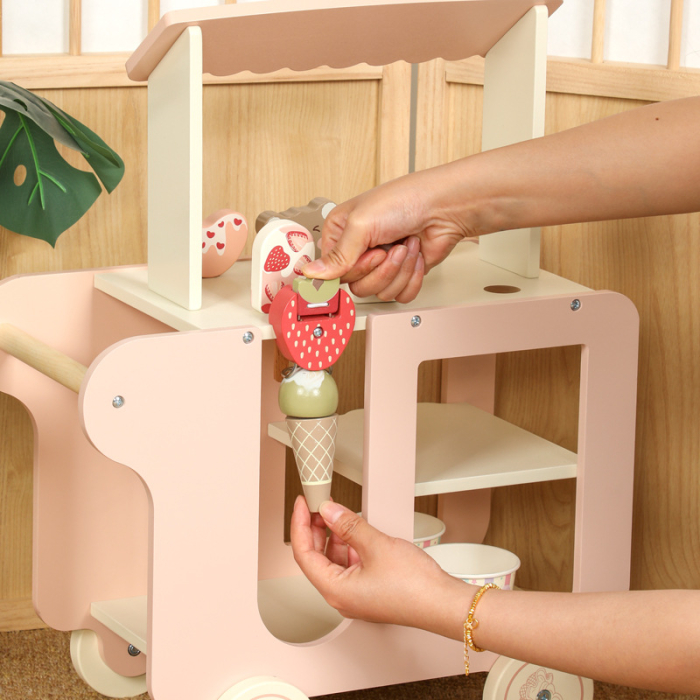 Stand de Inghetata din Lemn pentru Copii – Carucior de jucarie cu accesorii  Montessori [5]