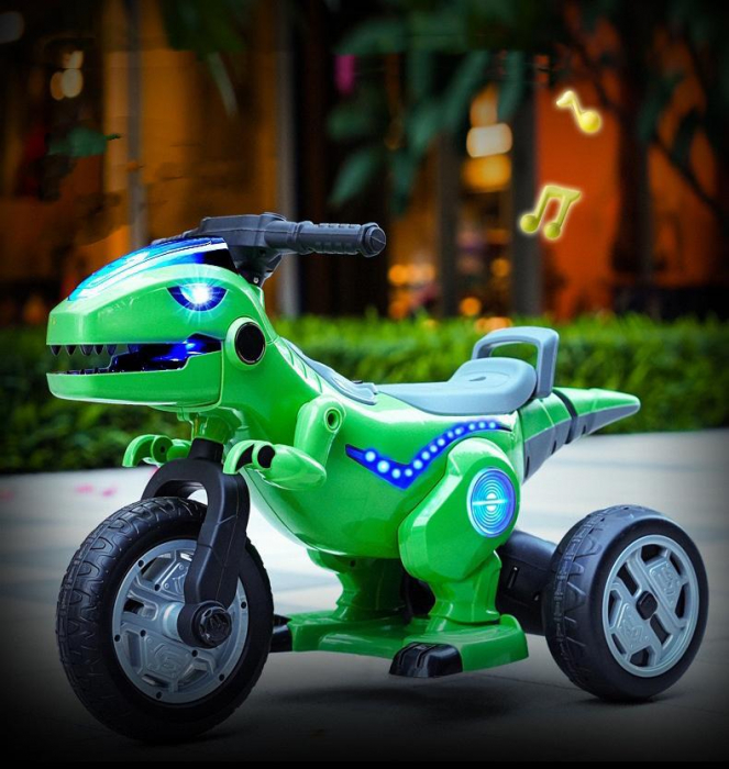 Motocicleta cu acumulator, 2 motoare, 12V, 5A dinozaur verde [2]