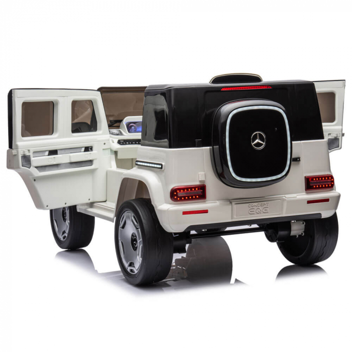 Masinuta Electrica Mercedes EQG Concept 12V Scaun Piele ECO Roti Cauciuc EVA MP3 Bluetooth Alba [2]