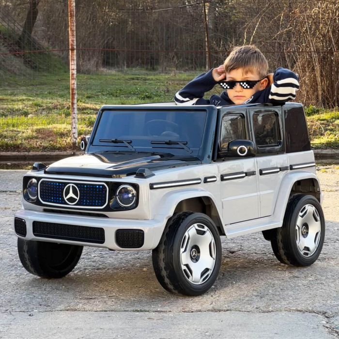 Masinuta Electrica Mercedes EQG Concept 12V Scaun Piele ECO Roti Cauciuc EVA MP3 Bluetooth Alba [5]