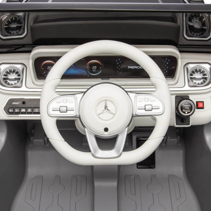 Masinuta Electrica Mercedes EQG Concept 12V Scaun Piele ECO Roti Cauciuc EVA MP3 Bluetooth Alba [8]