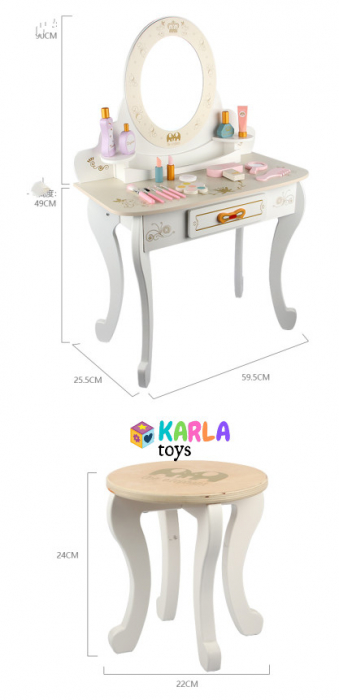 Masuta cu Scaun Infrumusetare Copii din Lemn Oglinda Printesa [2]