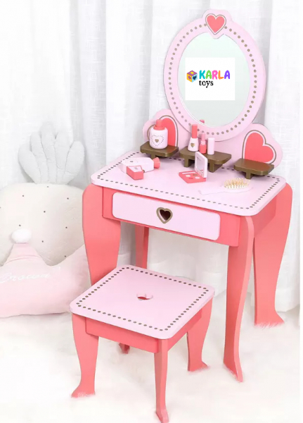 Set Masa de toaleta cu scaun si oglinda pentru fetite din lemn [10]