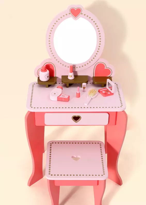 Set Masa de toaleta cu scaun si oglinda pentru fetite din lemn [5]