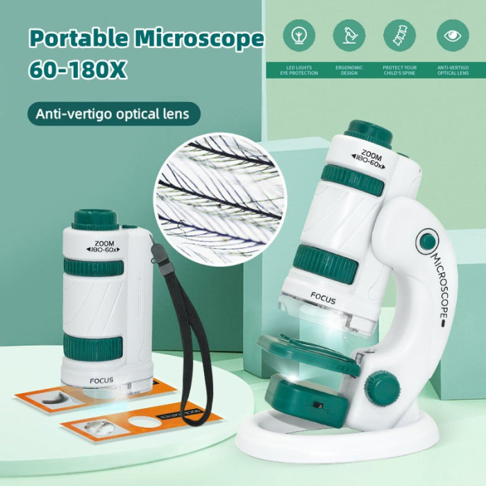 Microscop Portabil Copii 60-180x LED  2in1 Stativ [4]