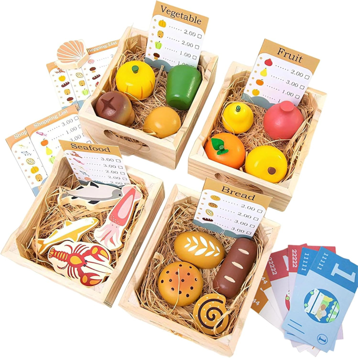 Mini Magazin Alimentar Lemn 37 Piese — Fructe Legume Paine Fructe de Mare [4]