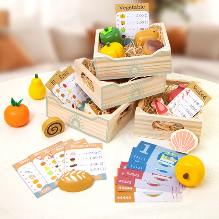 Mini Magazin Alimentar Lemn 37 Piese — Fructe Legume Paine Fructe de Mare [2]