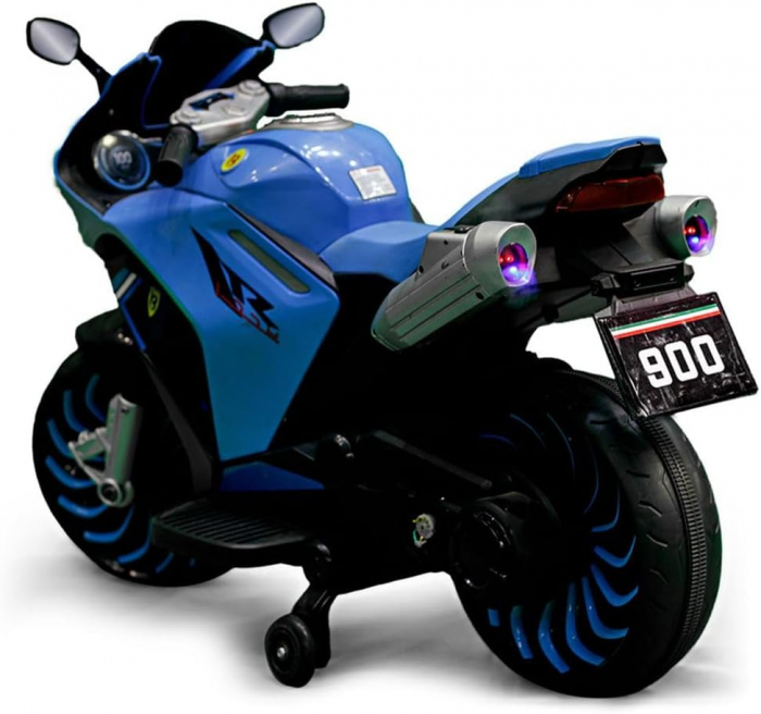 Motocicleta Electrica Copii 12V  – Albastra, LED, Roti Ajutatoare, USB & Sunete [3]
