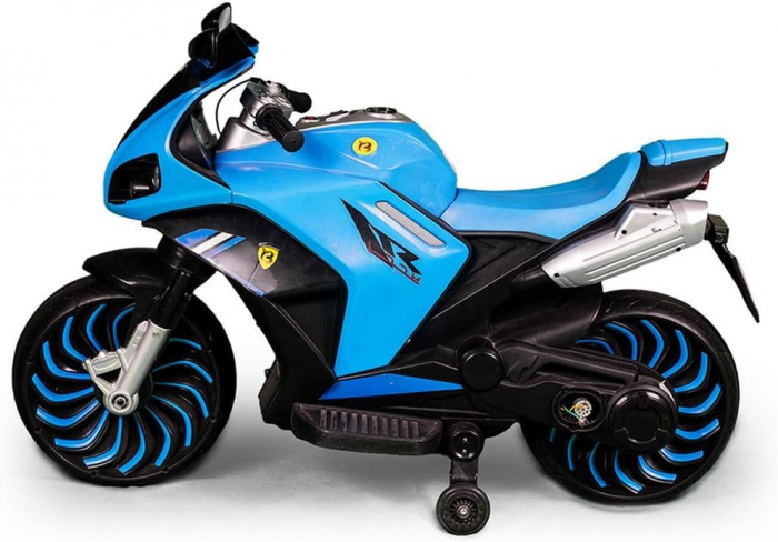 Motocicleta Electrica Copii 12V  – Albastra, LED, Roti Ajutatoare, USB & Sunete [2]
