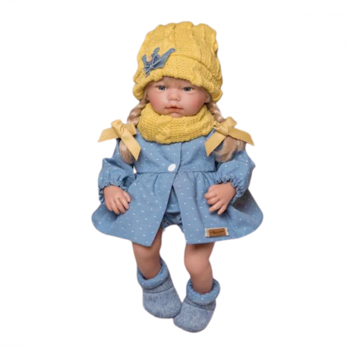 Papusa Bebelus Ana Reborn cu par Blond si caciulita galbena 38 cm Guca [1]