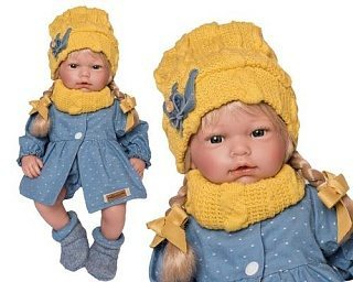 Papusa Bebelus Ana Reborn cu par Blond si caciulita galbena 38 cm Guca [4]