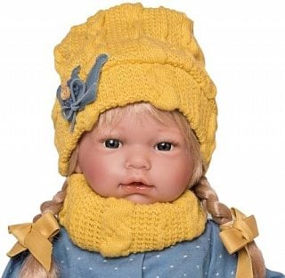 Papusa Bebelus Ana Reborn cu par Blond si caciulita galbena 38 cm Guca [2]
