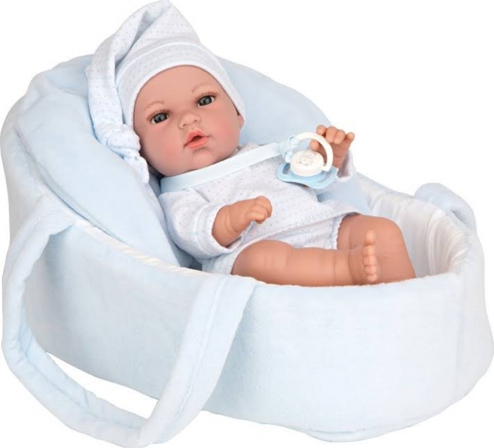 Papusa Arias cu suzeta si port bebe, bebelus Natal, 33 cm, miros de vanilie, albastru [2]