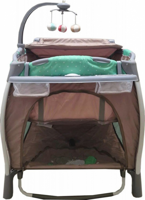 Patut pliabil Baby Care Verde – 2 Nivele, Balansoar, Muzica, Carusel, Plasa insecte, Masa infasat [3]