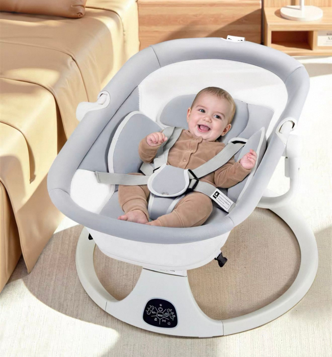 Leagan Electric pentru Bebelusi Gri 2 in 1 – Balansoar, Functie Muzicala, Bluetooth, Telecomanda [2]