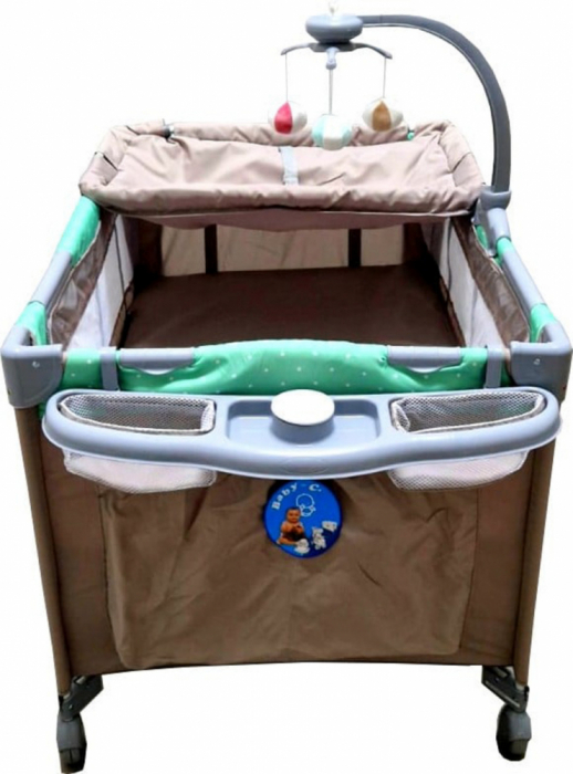 Patut Pliabil Copii Baby Care Verde – 2 Nivele, Melodii, Masa Infasat, Carusel Jucarii, Plasa Insecte [3]