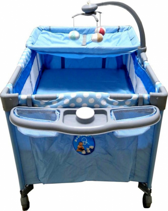 Patut Pliabil Copii Baby Care Albastru – 2 Nivele, Melodii, Masa Infasat, Carusel Jucarii, Plasa Insecte [2]